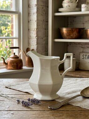 VTG Johnson Bros White Ironstone Small Pitcher Creamer Octagonal Farmhouse Decor
